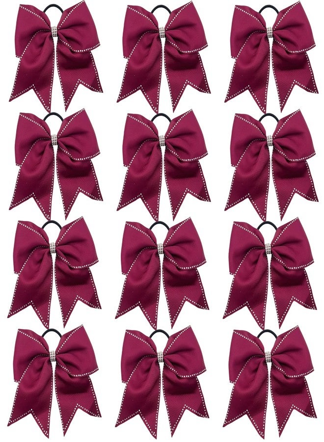 Hipcheer Large Rhinestones Cheer Hair Bows,12 PCS Glitter 7" Cheer Bows Ponytail Holder Girls Hair Bows for Cheerleaders Girls Softball Sports Competition (Maroon) - Image 1