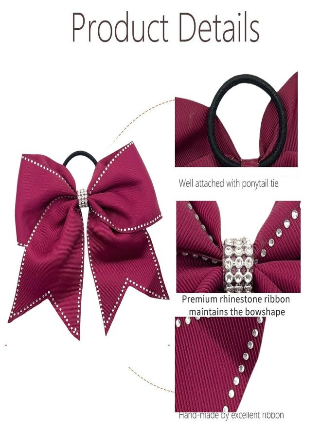 Hipcheer Large Rhinestones Cheer Hair Bows,12 PCS Glitter 7" Cheer Bows Ponytail Holder Girls Hair Bows for Cheerleaders Girls Softball Sports Competition (Maroon) - Image 4