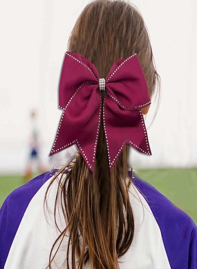 Hipcheer Large Rhinestones Cheer Hair Bows,12 PCS Glitter 7" Cheer Bows Ponytail Holder Girls Hair Bows for Cheerleaders Girls Softball Sports Competition (Maroon) - Image 2