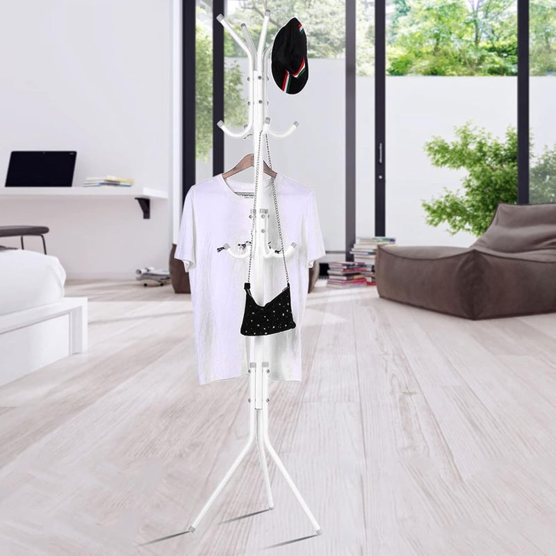 YOSOO SHOWAY Standing Entryway Coat Rack, Metal Coat Hat Rack Tree Stand Hanger Organizer for Jacket, Purse, Scarf Rack, Umbrella (White) - Image 4