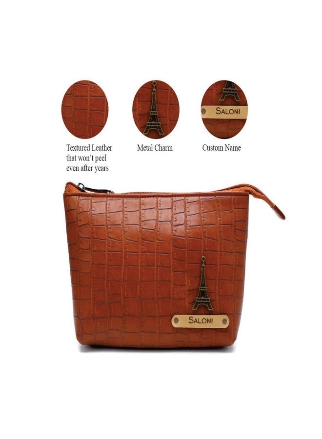 Aica Personalized Name & Charm Toiletry Pouch for Men & Women � TanBrown | Multi Purpose Cosmetic Makeup Shaving Kit Medical Pouch Bag for Men Women - Image 5