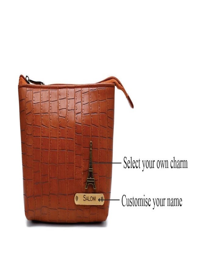 Aica Personalized Name & Charm Toiletry Pouch for Men & Women � TanBrown | Multi Purpose Cosmetic Makeup Shaving Kit Medical Pouch Bag for Men Women - Image 2