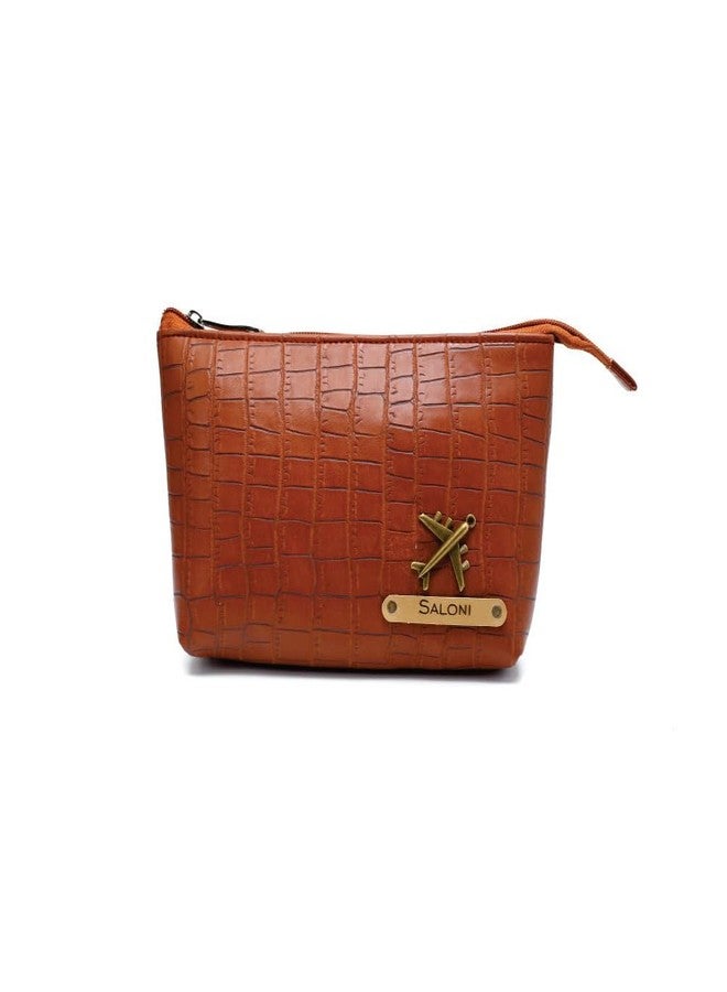 Aica Personalized Name & Charm Toiletry Pouch for Men & Women � TanBrown | Multi Purpose Cosmetic Makeup Shaving Kit Medical Pouch Bag for Men Women - Image 1