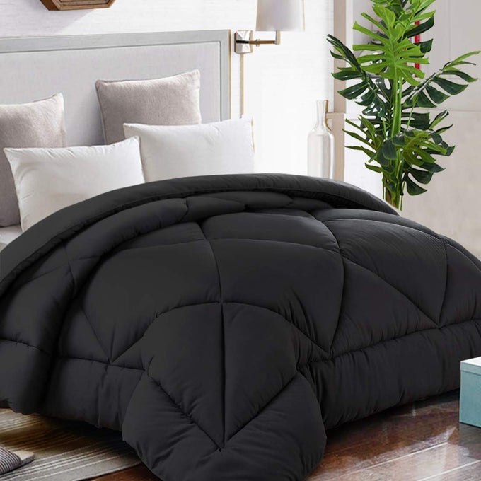 ALL SEASON FULL COMFORTER WINTER WARM SUMMER SOFT QUILTED DOWN ALTERNATIVE DUVET INSERT CORNER TABS MACHINE WASHABLE FLUFFY REVERSIBLE COLLECTION FOR HOTEL BLACK