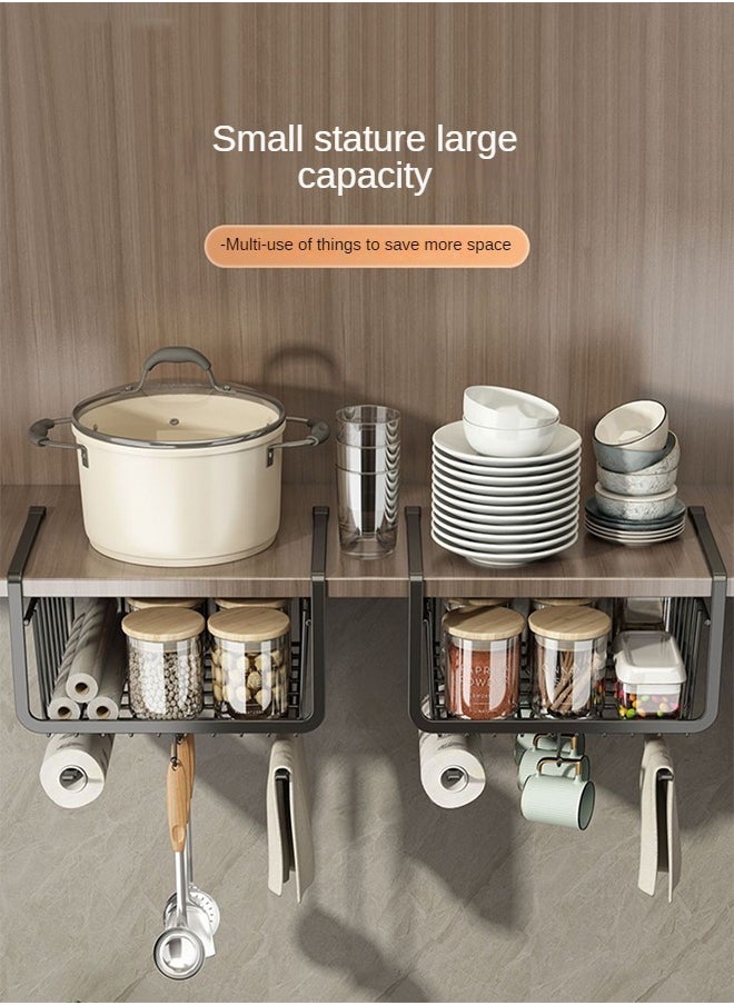 Haidue - 1Pcs Hanging Kitchen Under Shelf Storage Organizer Basket For Cabinet Add-on Space Rack Slide-In Wire Baskets For Laundry Pantry Desk Bookshelf Black - Image 1