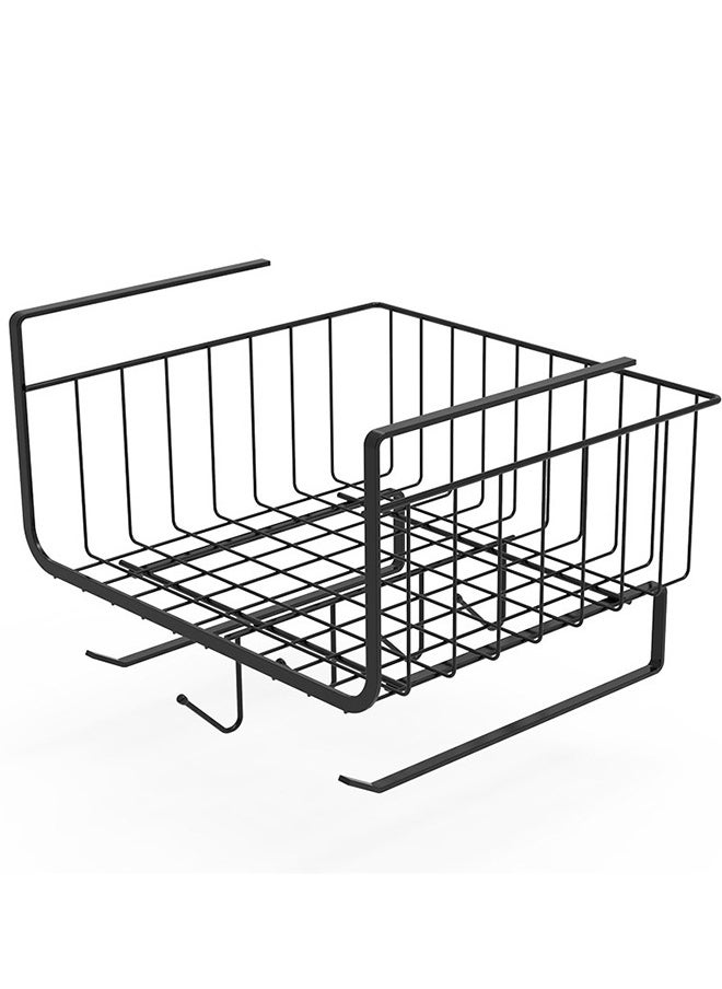 Haidue - 1Pcs Hanging Kitchen Under Shelf Storage Organizer Basket For Cabinet Add-on Space Rack Slide-In Wire Baskets For Laundry Pantry Desk Bookshelf Black - Image 1