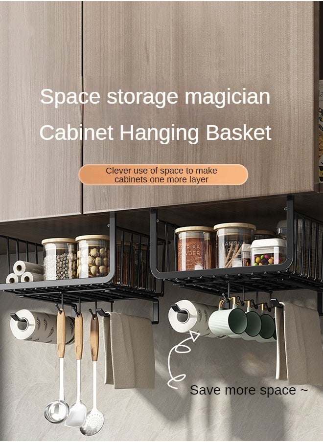 Haidue - 1Pcs Hanging Kitchen Under Shelf Storage Organizer Basket For Cabinet Add-on Space Rack Slide-In Wire Baskets For Laundry Pantry Desk Bookshelf Black - Image 1
