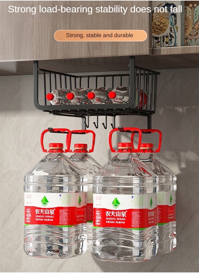 Haidue - 1Pcs Hanging Kitchen Under Shelf Storage Organizer Basket For Cabinet Add-on Space Rack Slide-In Wire Baskets For Laundry Pantry Desk Bookshelf Black - Image 1