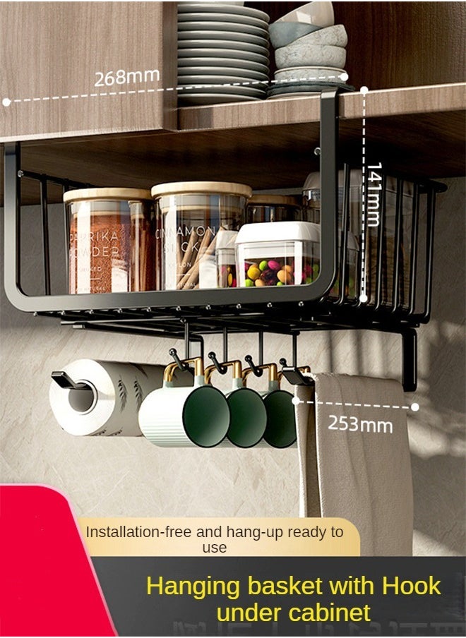 Haidue - 1Pcs Hanging Kitchen Under Shelf Storage Organizer Basket For Cabinet Add-on Space Rack Slide-In Wire Baskets For Laundry Pantry Desk Bookshelf Black - Image 1
