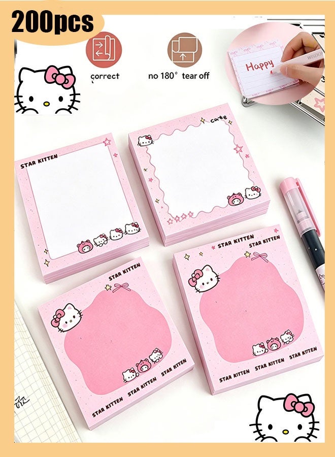 Hello Kitty 200 sticky notes, cute pink Hello Kitty sticky note set, suitable for home, office, classroom reminders, and creative notes - Image 1
