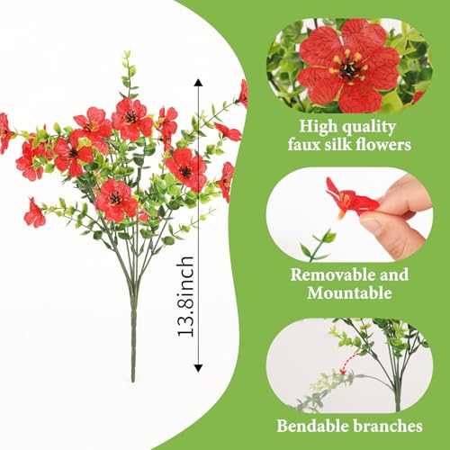 SAEUYVB 32 Bundles Artificial Flowers for Outdoors,Fake Flowers with Violets & Eucalyptus Leaves in 4 Vibrant Colors,UV Resistant Artificial Outdoor Flowers for Garden Porch Patio Decor - Image 2