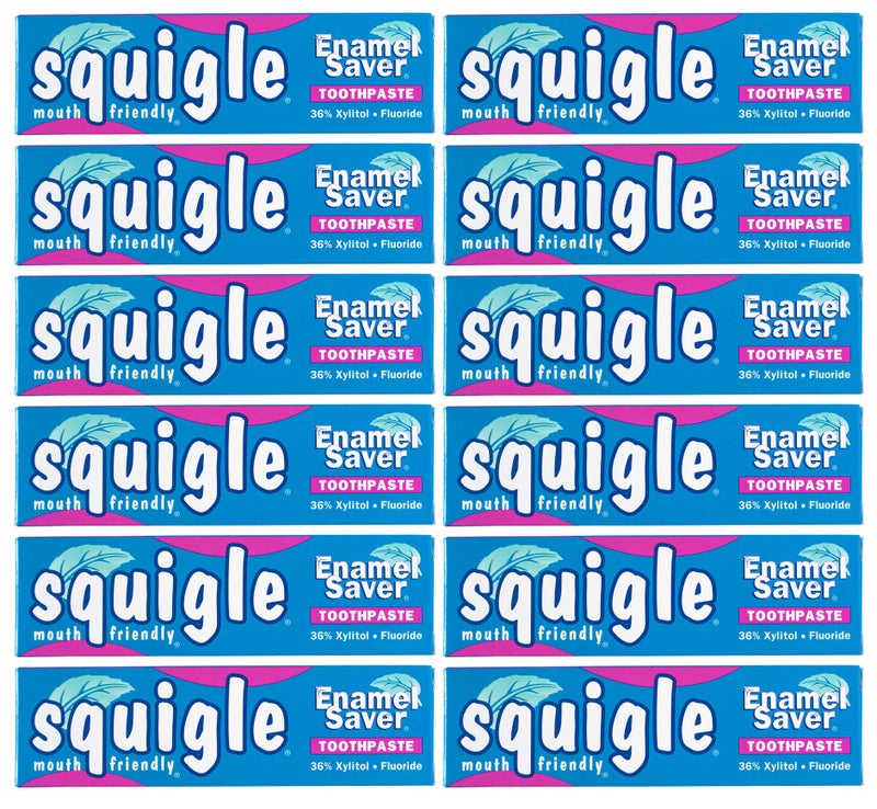 Squigle Enamel Saver Toothpaste (Canker Sore Prevention & Treatment) Prevents Cavities, Perioral Dermatitis, Bad Breath, Chapped Lips - 12 Pack