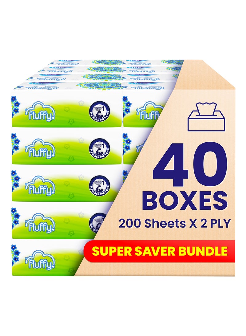 Fine Fluffy Facial Tissue 40 Packs x 200 Sheets x 2 Ply Sterilized Mega Saver Pack - Image 1