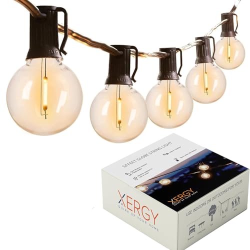 XERGY Outdoor String Lights 50 Feet G40 Globe LED Lights with 52 Edison LED Break Proof Bulbs + 2 Extra, Light for Backyard Terrace Garden Balcony Party Decor Diwali Lights for Home Decoration - Image 1