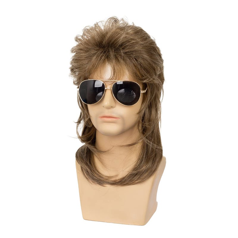 Baruisi Mens Mullet Wig 70s 80s Halloween Cosplay Costume Wigs for Fancy Dress,Light Brown - Image 2