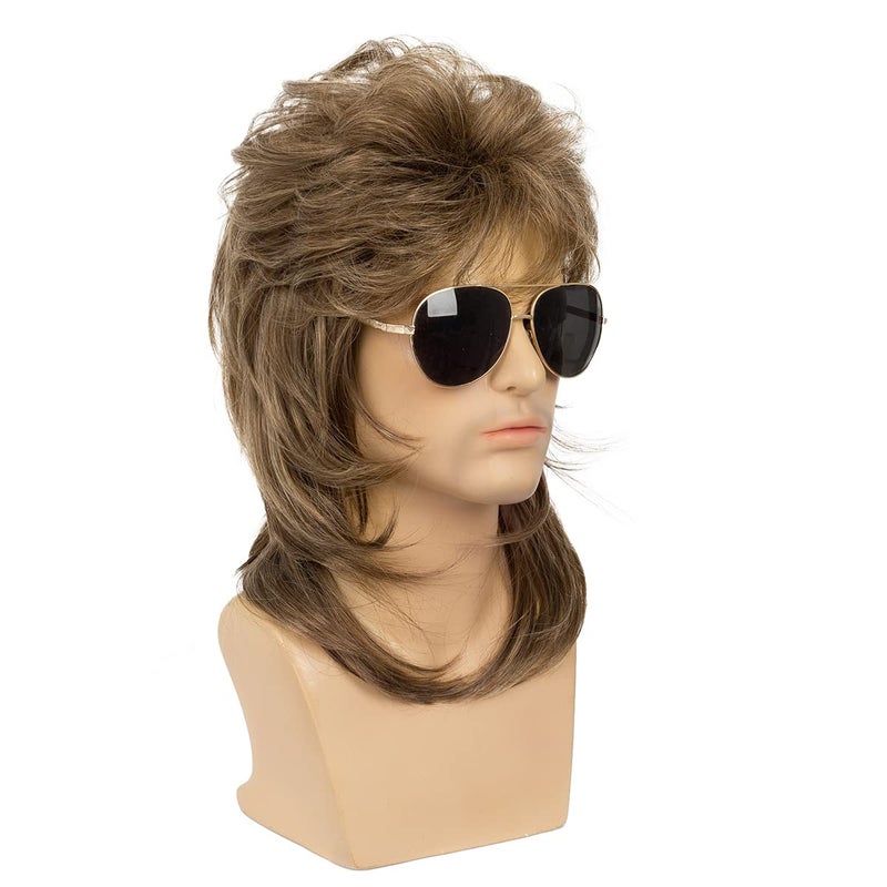Baruisi Mens Mullet Wig 70s 80s Halloween Cosplay Costume Wigs for Fancy Dress,Light Brown - Image 3