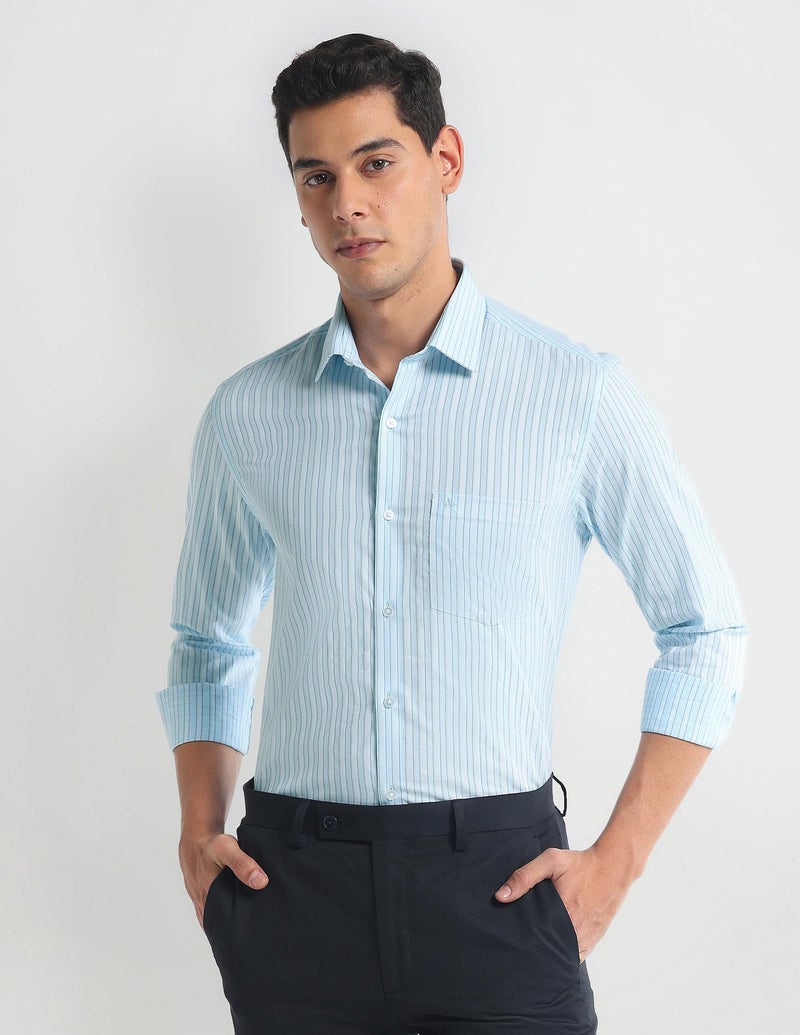 Arrow Vertical Stripe Pure Cotton Shirt Blue - Image 2