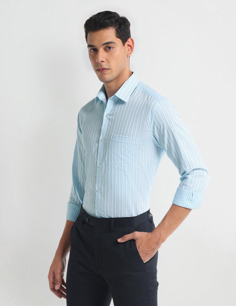 Arrow Vertical Stripe Pure Cotton Shirt Blue - Image 5