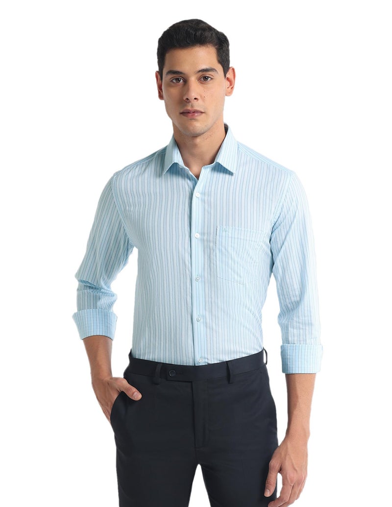 Arrow Vertical Stripe Pure Cotton Shirt Blue - Image 1