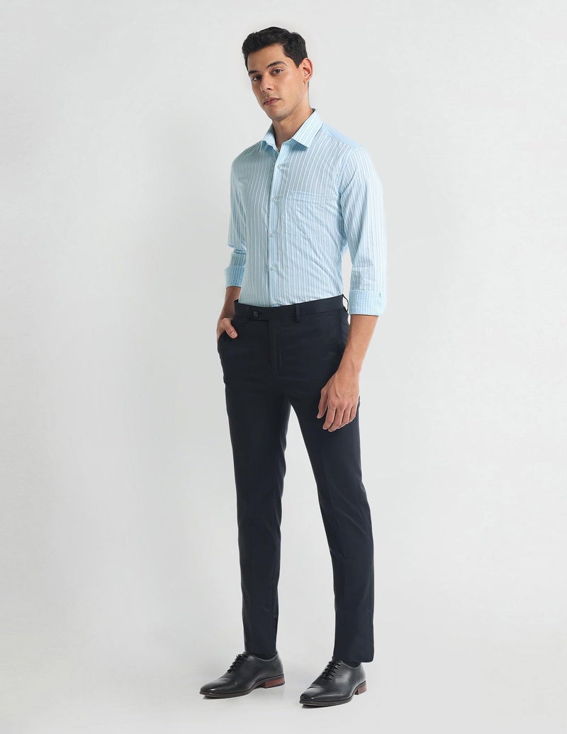 Arrow Vertical Stripe Pure Cotton Shirt Blue - Image 4