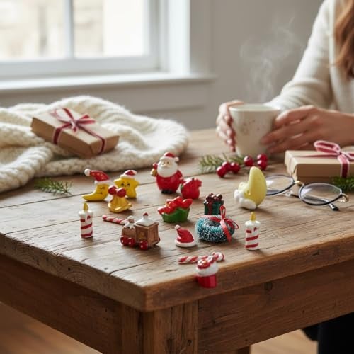 Moira 16 pcs Christmas Theme Miniature Decoration Items for Shops, Cake Toppers Plants, Terrariums, Doll Houses, Fairy Gardens - Image 1