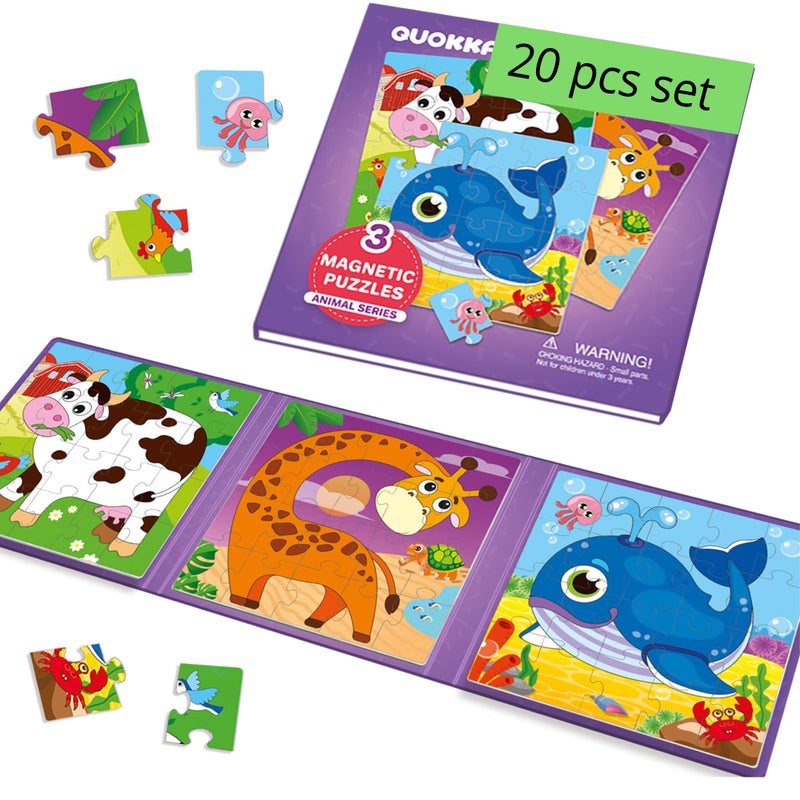 Magnetic Puzzles for Kids Ages 1-3 - 20 Pieces Travel Toddler Puzzles for 2-4 Year Olds by Quokka - Animal Car Activities Toy for Boys and Girls 4-8 yo - Learning Magnet for Road Trip