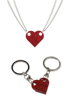 OUYoo OUyoo Matching Couple Heart Keychains & Necklace Set for Boyfriend Girlfriend Valentine's Day Gifts Stuff Him Friends Set Compatible with Lego Gift  - Image 1