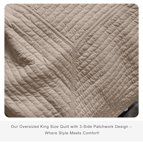 Masaca Oversized King Bedspread 128x120,Linen Colored Lightweight Quilt Set 3Pcs Soft Microfiber Extra Large King Farmhouse Quilt Coverlet Bedding Set - Image 5