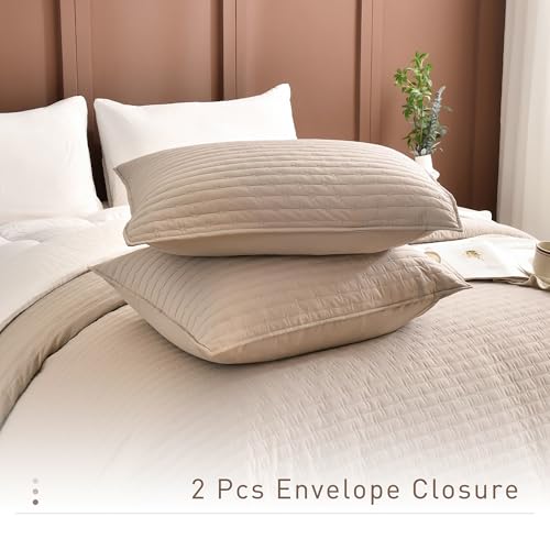 Masaca Oversized King Bedspread 128x120,Linen Colored Lightweight Quilt Set 3Pcs Soft Microfiber Extra Large King Farmhouse Quilt Coverlet Bedding Set - Image 4