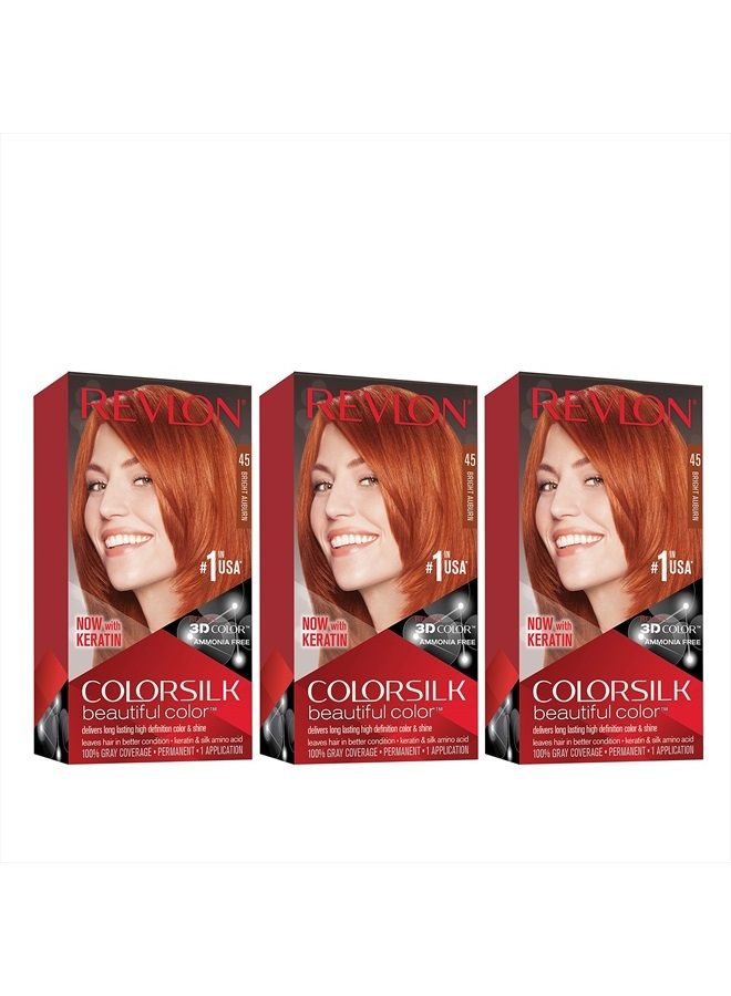 Revlon صبغة شعر دائمة من ريفلون، صبغة شعر دائمة، كولورسيلك بتغطية 100% للشيب، خالية من الأمونيا، كيراتين وأحماض أمينية، 45 بني فاتح، 4.4 أونصة (عبوة من 3) - Image 1