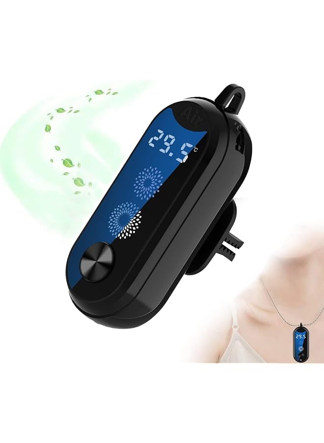 erorex Wearable Air Purifier Necklace With Led Screen Portable Personal Ionizer And Digital Thermometer Car Freshener With Aromatherapy Tablet For Travel All In 1 Mini Car Air Purifier And Freshener  - Image 1