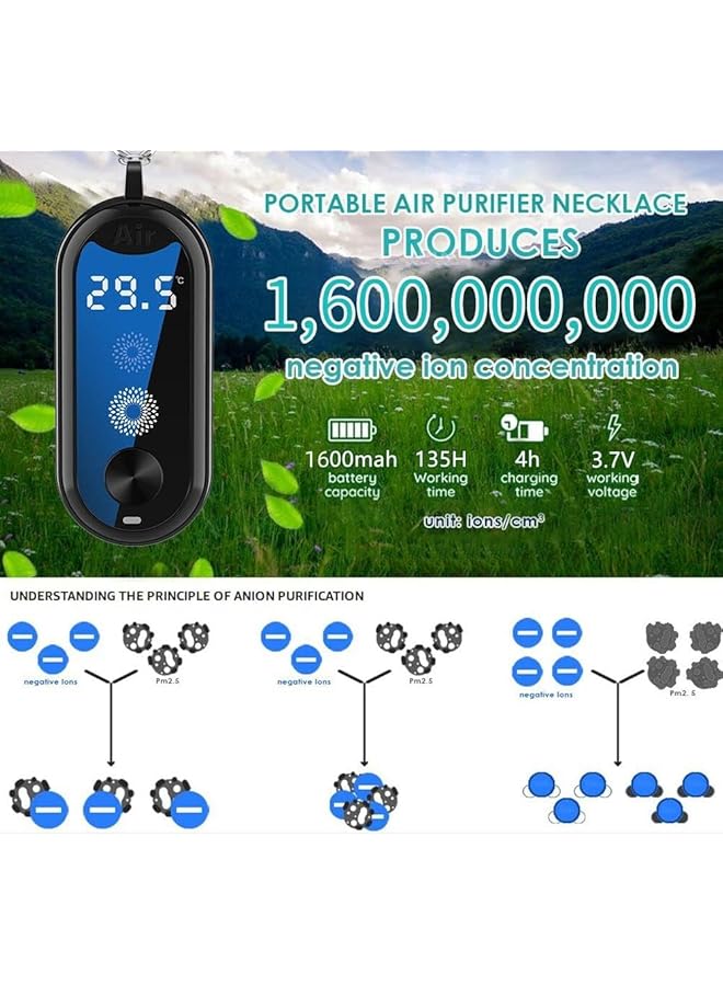 erorex Wearable Air Purifier Necklace With Led Screen Portable Personal Ionizer And Digital Thermometer Car Freshener With Aromatherapy Tablet For Travel All In 1 Mini Car Air Purifier And Freshener  - Image 3