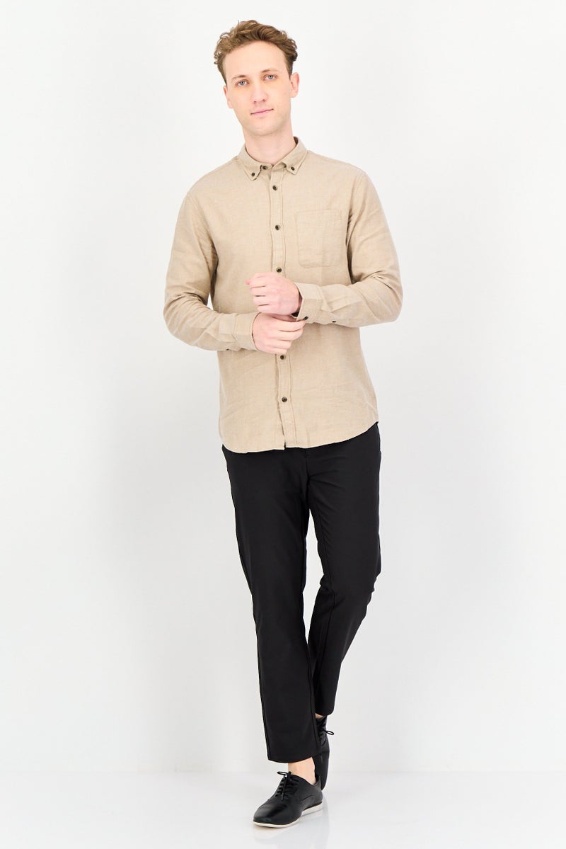 JACK & JONES Men Essentials Regular Fit Plain Long Sleeves Casual Shirt, Oatmeal - Image 3