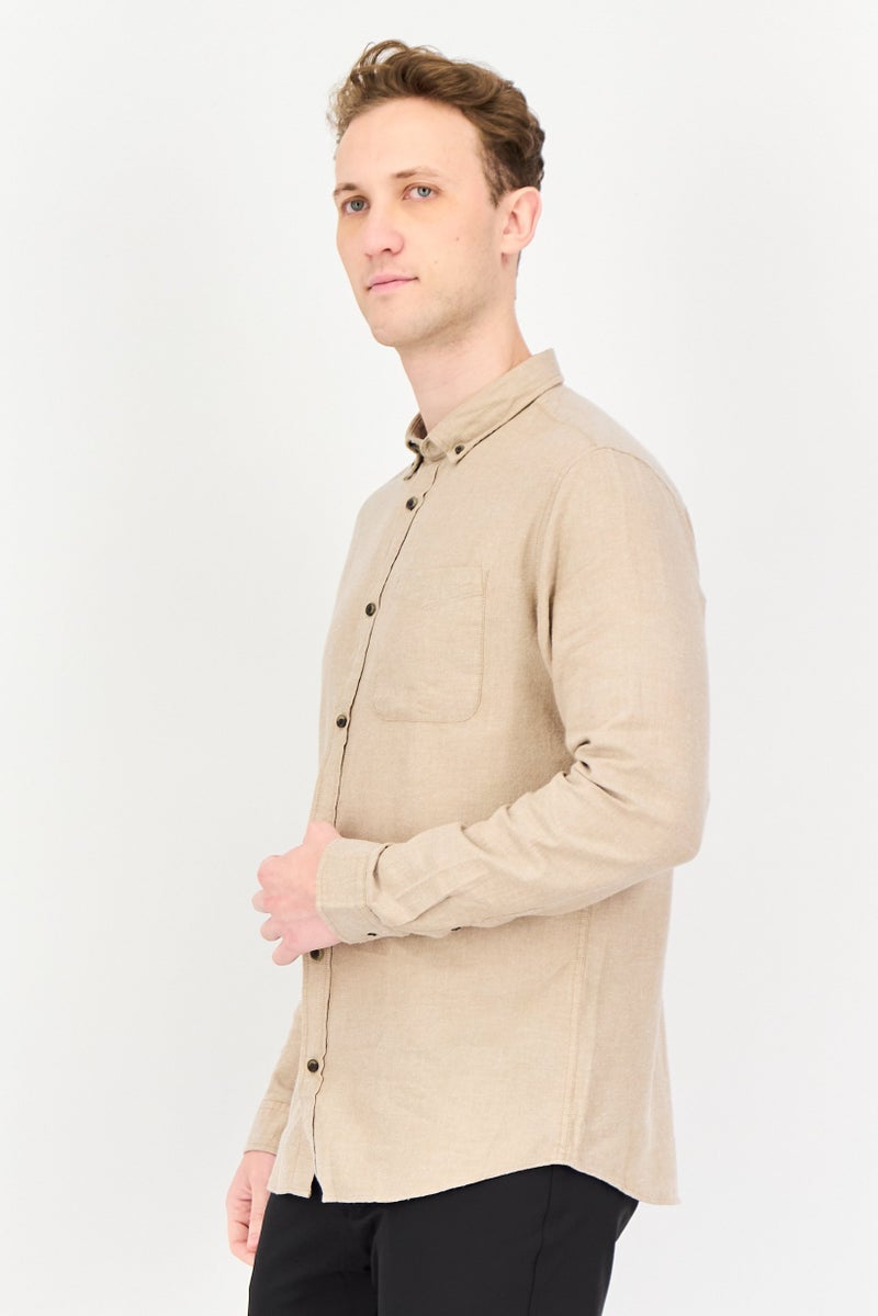 JACK & JONES Men Essentials Regular Fit Plain Long Sleeves Casual Shirt, Oatmeal - Image 4