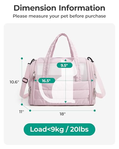 BAGSMART حاملة قطط BAGSMART الناعمة الجوانب لحيوانات أليفة صغيرة ومتوسطة الحجم، كلاب، جراء، حقيبة سفر مبطنة قابلة للطي حتى 20 رطل باللون الوردي - Image 3