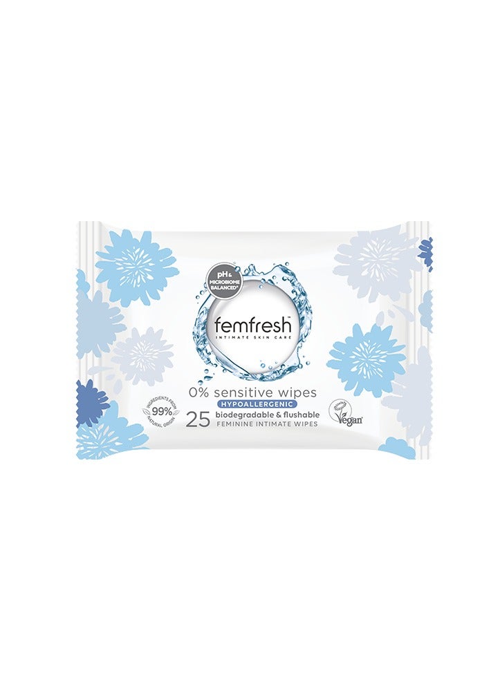 Femfresh 0% Sensitive Intimate Wipes Pack of 25 wipes