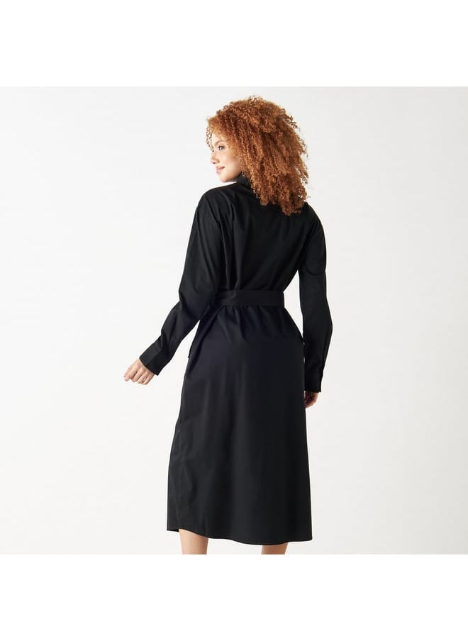 Lee Cooper Lee Cooper Solid Belted Denim Shirt Dress with Utility Pockets  - Image 3