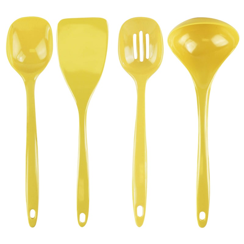 Reston Lloyd 100 Melamine Kitchen Utensil Set Non Scratching Ladle Spoon Slotted Spoon  Spatula Easy To Hold Set of 4 Lemon