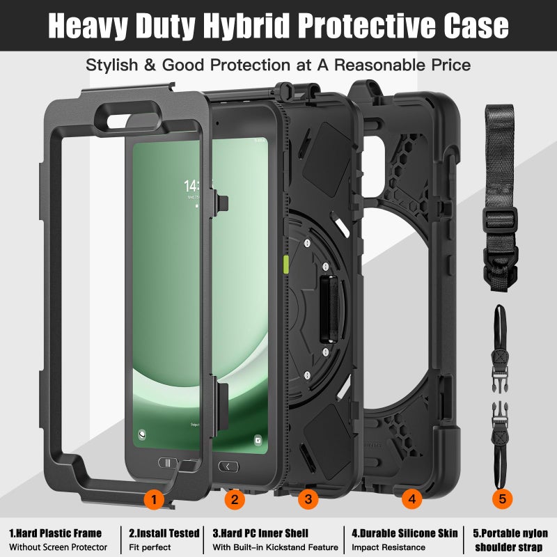 Rantice Samsung Galaxy Tab Active5/Active 3 8.0 Case, with 360 Stand, Handle Hand Strap & Shoulder Strap for Galaxy Tab Active5 8" 2024 X300/X307, Active3 8" 2020 T570/T575/T577 (Black) - Image 2