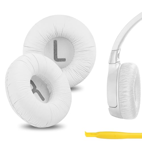 Geekria QuickFit Leatherette Replacement Ear Pads for JBL JR 300 300BT T450BT 500BT Tune 500 500BT 510BT Tune 520BT Headphones Ear Cushions with Video Guide White - Image 1