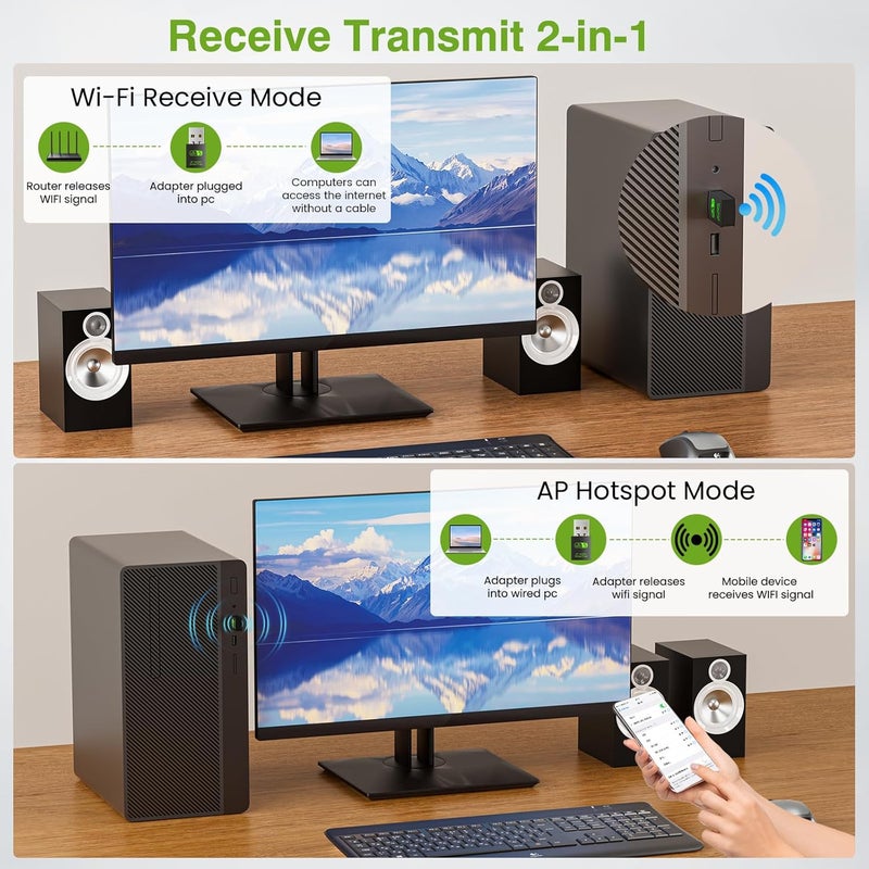 محول USB WiFi بلوتوث، 600 ميجابت في الثانية مزدوج النطاق 2.4/5 جيجاهرتز مستقبل شبكة لاسلكية خارجي، دونجل WiFi صغير للكمبيوتر الشخصي/الكمبيوتر المحمول/سطح المكتب - Image 4