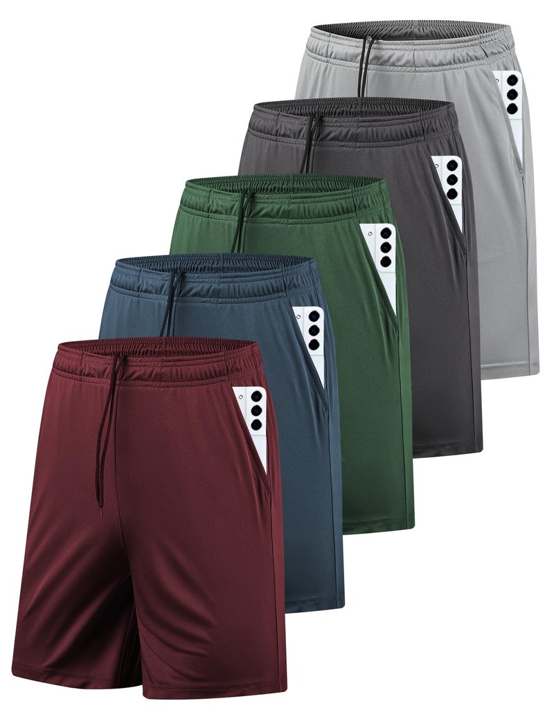 AKAWOOKO 5 Pack Men's Athletic Gym Shorts with Pockets Quick Dry Activewear Workout Running Shorts for Men - Image 1
