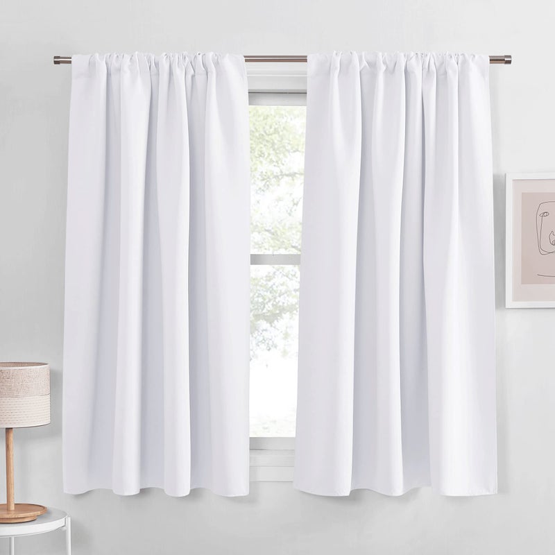 PONY DANCE Curtains 45 inch Length  Window Drapes Double Panels Home Decor Rod Pocket Curtain for Kitchen  Bedroom Privacy Protect SemiBlackout 42 by 45 inch Pure White 2 Pieces