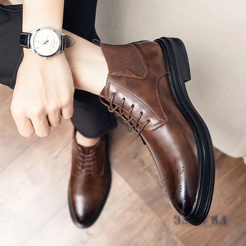 2024 Independent Station Men'S High-Top Cloth Carved Wind-Top Ankle Boots Leather Shoes - Image 1