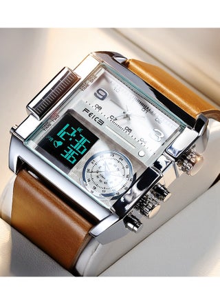 Men’s Quartz Watch – Square Dial, Analog & LED Display, Chronograph, 24H Calendar, Leather Strap - pzsku/Z25DF268AF503785AB46DZ/45/1750142127/08017517-5a27-4689-af66-ad33391a0944