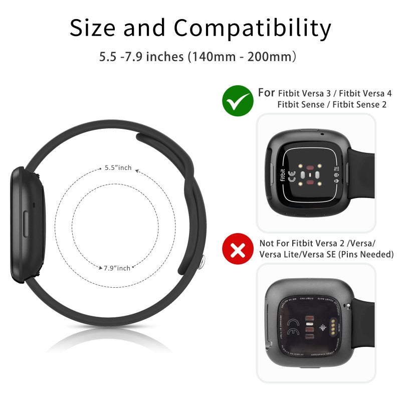AK Silicone Bands Compatible with Fitbit Versa 4 & Sense 2 Bands for Women & Men, Soft Straps Replacement Wristbands for Fitbit Versa 3 & 4 / Sense & 2 Smart Watch (Black) - Image 2