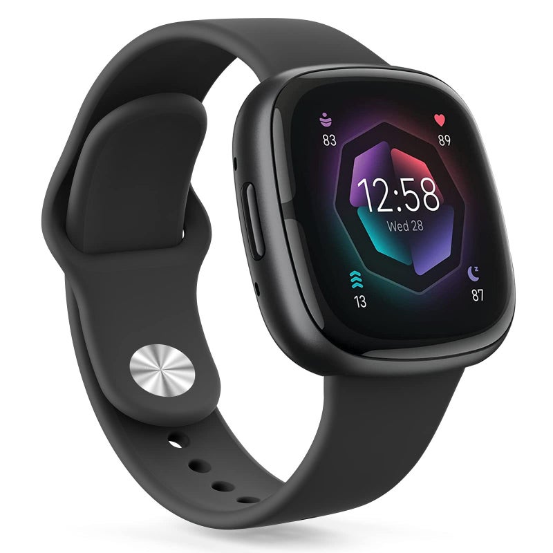 AK Silicone Bands Compatible with Fitbit Versa 4 & Sense 2 Bands for Women & Men, Soft Straps Replacement Wristbands for Fitbit Versa 3 & 4 / Sense & 2 Smart Watch (Black) - Image 1