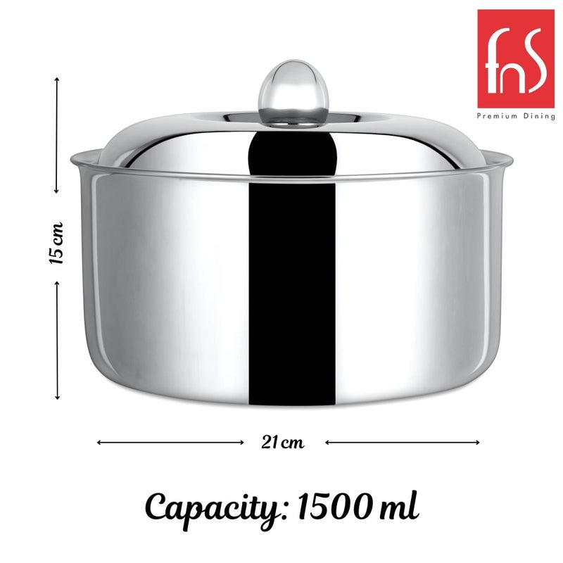 FNS Diva Stainless Steel Double Wall Insulated Designer Casserole with Lid Elegant Hot Pot Food Warmer, Self Locking Press Lid, Hot Food Upto 8 Hours (1500 ml) - Image 5