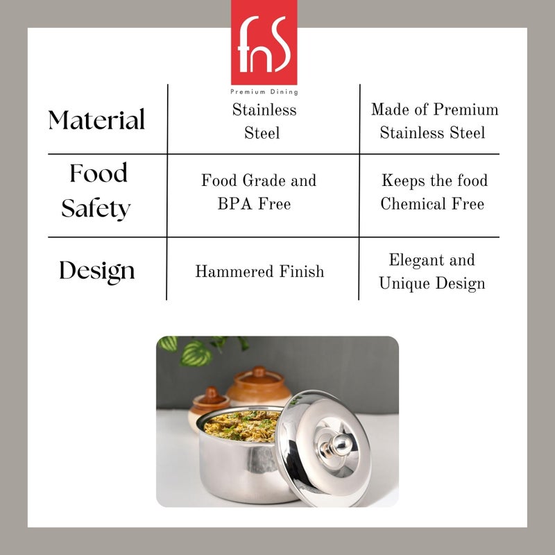 FNS Diva Stainless Steel Double Wall Insulated Designer Casserole with Lid Elegant Hot Pot Food Warmer, Self Locking Press Lid, Hot Food Upto 8 Hours (1500 ml) - Image 3