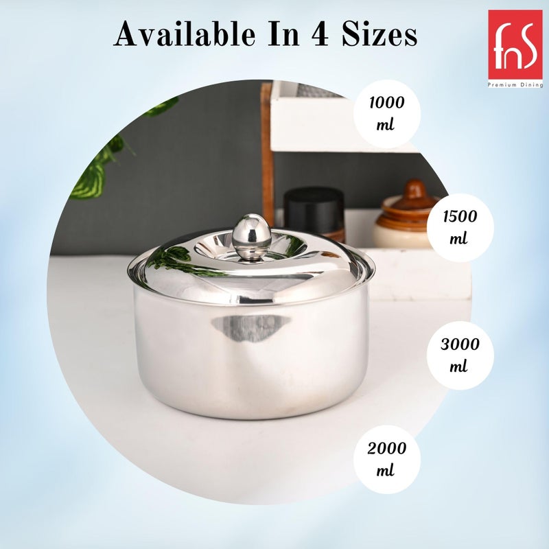 FNS Diva Stainless Steel Double Wall Insulated Designer Casserole with Lid Elegant Hot Pot Food Warmer, Self Locking Press Lid, Hot Food Upto 8 Hours (1500 ml) - Image 4
